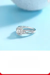 Close-up of S925 sterling silver ring featuring a halo moissanite and clear S925 hallmark