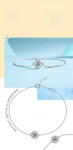 Detailed close-up of S925 sterling silver halo bracelet with a brilliant moissanite center