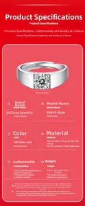 Detail view of adjustable 925 silver moissanite ring with 18K white gold plating
