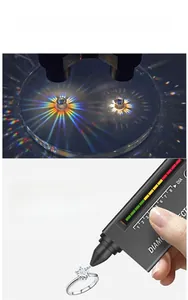 Moissanite ring fire comparison and diamond tester verification showing D color gemstone
