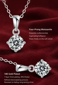 Macro shot of Moissanite necklace featuring 7-layer 18K gold plating for durability