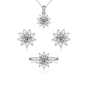 925 Sterling Silver Moissanite Sunflower Stud Earrings For Women First Snow Snowflake Jewelry Luxurious Floral Earring Gift