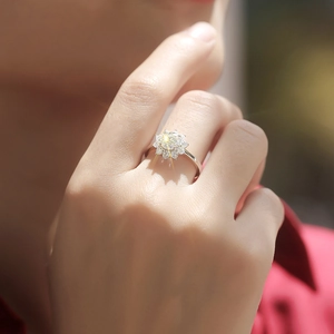 Elegant adjustable 925 silver sunflower ring with yellow moissanite stone