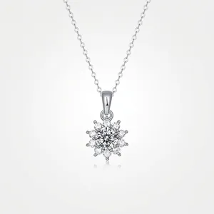 Collier en Argent Sterling 925 Moissanite pour Femme Pendentif Tournesol 1 Carat Couleur D Coupe Ronde Bijoux Moissanite