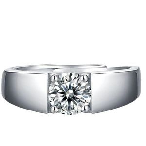 Men's S925 silver adjustable ring featuring a brilliant moissanite center stone inlay