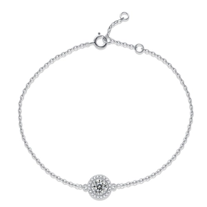 Elegant S925 silver moissanite halo bracelet with adjustable clasp for women