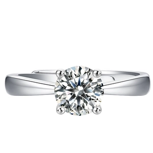 Classic S925 silver four-prong ring with a round brilliant moissanite stone