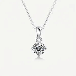 925 Sterling Silver Moissanite Pendant Necklace Round Cut Solitaire For Women Minimalist D Color VVS1 Clarity Jewelry Gift