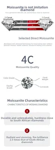 Moissanite 4C quality chart showing carat, D color, VVS clarity and excellent cut grades