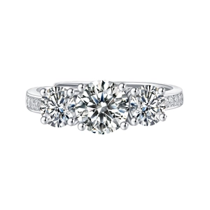 Elegant 925 sterling silver adjustable ring featuring three round moissanite stones