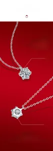 Close-up of a four-prong Moissanite pendant necklace with a classic silver link chain