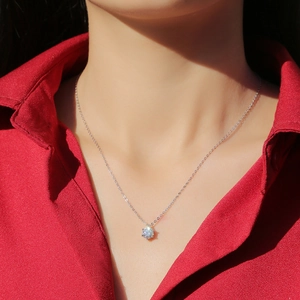 Elegant S925 sterling silver moissanite pendant necklace with six-prong solitaire design