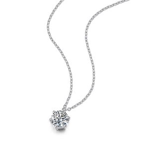 Elegant S925 sterling silver six-prong moissanite pendant necklace on white background