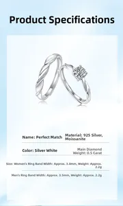 Macro detail of adjustable S925 silver couple rings with 0.5ct moissanite stones