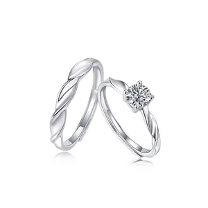 S925 sterling silver moissanite couple rings with twisted band and D color main stone