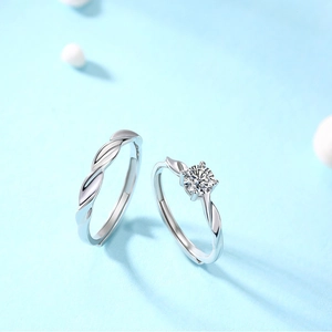 S925 sterling silver moissanite couple rings set with adjustable open band design