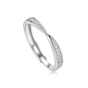 Elegant S925 sterling silver Mobius twist ring with pavé moissanite stones and open band
