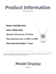 Detail view of 1 carat moissanite halo necklace with 925 silver pendant dimensions