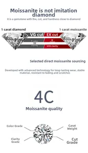 Detailed comparison chart of 1 carat moissanite versus diamond quality and 4C standards