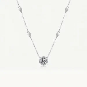 925 Sterling Silver Moissanite Pendant Necklace For Women Round Halo D Color 3EX Sparkle Star Station Chain Luxury Jewelry Gift