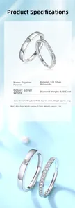 Detail showing 925 silver moissanite couple rings dimensions and technical specifications