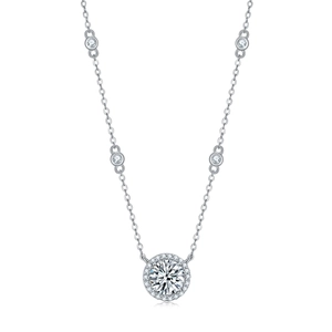 925 silver moissanite pendant necklace with sparkling halo and accent stones