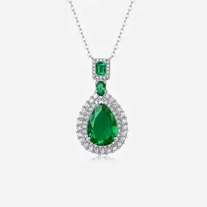 Collier Pendentif en Argent Sterling 925 Avec Pierres de Laboratoire Émeraude Rubis Goutte et Strass pour Femmes Bijoux Fins