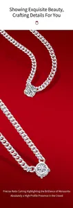 Makrodetail der S925-Silber-Cuban-Kette mit einem runden Moissanit-Anhänger in Brillantschliff