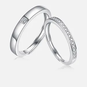 Moissanit 925 Sterlingsilber Verstellbar Offen Paare Ringe Einfach Poliert Verlobung Hochzeit Band Für Herren Damen Schmuck