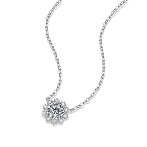 Elegante collana girasole in argento S925 con pendente in moissanite tonda brillante