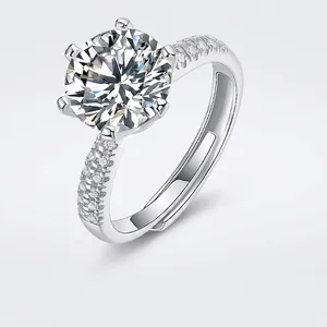 Anello di Lusso in Argento Sterling 925 Moissanite per Donna Classico a Sei Griffe Taglio Rotondo Colore D Diamante di Laboratorio Regolabile
