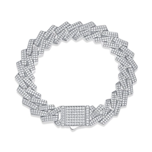 Luxurious S925 sterling silver Cuban link bracelet featuring full pavé moissanite stones