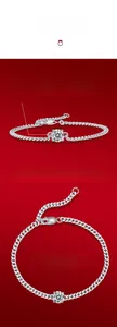 Dettaglio del bracciale Moissanite in argento 925 con placcatura in oro bianco 18K e catena