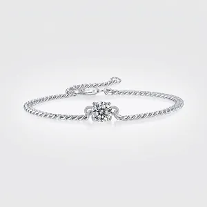 Bracelet Chaîne Cubaine en Argent Sterling 925 avec Moissanite pour Femme Élégant Pierre Précieuse Ronde Carrée Réglable