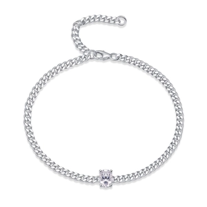 Bracelet classique en argent sterling S925 à maille cubaine avec moissanite ovale
