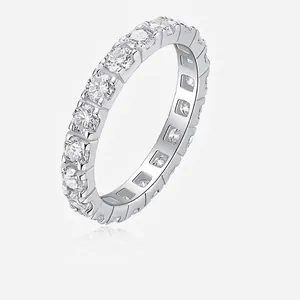 925 Sterling Silver Moissanite Eternity Ring D Color VVS Round Cut Sparkling Wedding Band Engagement Ring For Women Jewelry