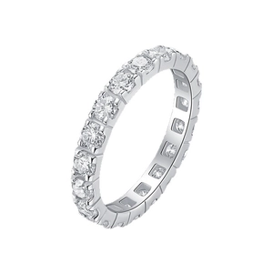 Elegant S925 silver eternity ring featuring brilliant round moissanite gemstones on a band