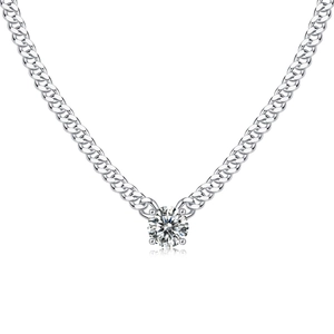 S925 Sterlingsilber Moissanit Cuban Link Kette mit einem runden Diamanten Anhänger