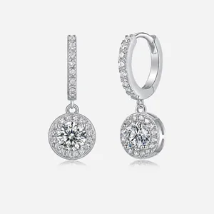 Orecchini a Bottone Halo in Argento Sterling 925 Moissanite Taglio Rotondo D Colore Moissanite Con Certificato GRA per Donna