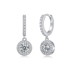 Eleganti orecchini pendenti in argento sterling 925 con brillanti pietre moissanite tonde