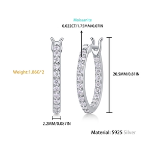 Detailed specs of S925 silver moissanite hoop earrings with weight and dimensions