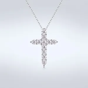 925 Sterling Silver Moissanite Cross Pendant Necklace For Women Men Faith Jewelry Classic Religious Inlaid Chain Necklace Gift