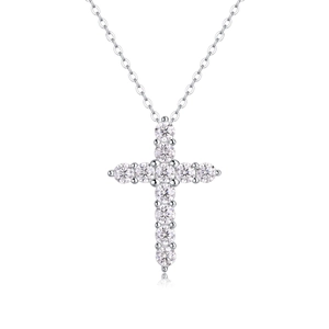 Elegant S925 silver cross necklace with moissanite stones on a delicate cable chain