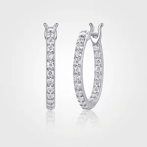 Luxury 925 Sterling Silver Moissanite Hoop Earrings For Women Sparkling Geometric Round Inlaid Jewelry GRA Certificate