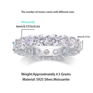 Detail of S925 sterling silver moissanite eternity ring with 4mm 0.3ct stones