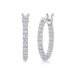 Elegant S925 sterling silver hoop earrings featuring pavé set round cut moissanite stones