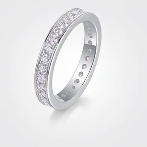 Bague Éternité en Argent Sterling S925 Moissanite pour Femmes Bande d'Orbite de Luxe Coupe Ronde Moissanite Bijoux