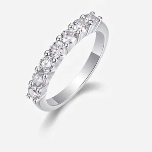 S925 Sterling Silver Moissanite Row Ring For Women D Color 3EX Round Cut Moissanite Half Eternity Adjustable Finger Ring With GRA Certificate Fashion Jewelry