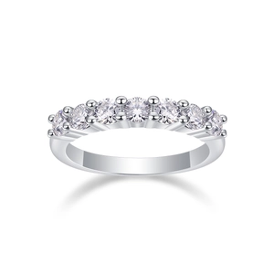 Sparkling S925 sterling silver eternity band ring with seven round-cut moissanite stones