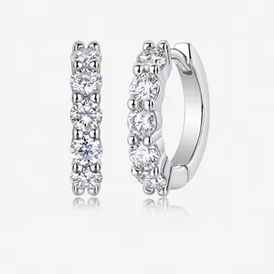 925 Ασήμι Moissanite Σκουλαρίκια Κρίκοι Για Γυναίκες Pavé Στρογγυλή Κοπή Κοσμήματα Δώρο